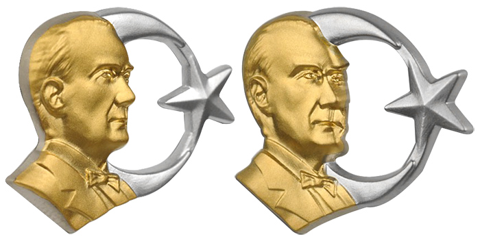 Çift Renkli Ay-Yıldızlı Büst Atatürk Rozeti - AR8