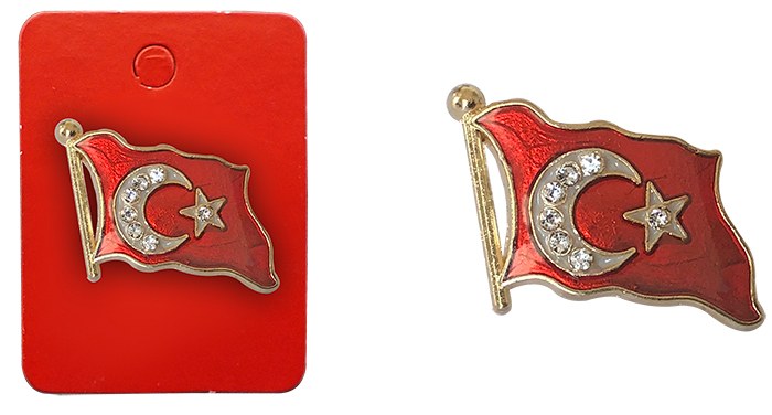 TBR19 Dalgalı Türk Bayrağı Rozeti - Cumhurbaşkanı Rozeti- Vip Rozet
