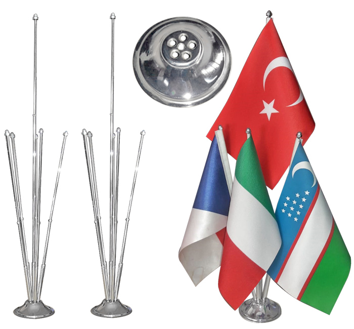Altılı Krom-Nikel Masa Bayrak Direği - 6Lı