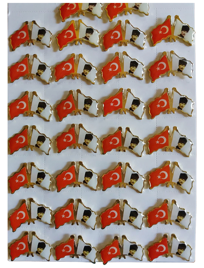 TBR28 Bayraklı Atatürk Yaka Rozeti - Ekonomik Ucuz 2'Li Rozet