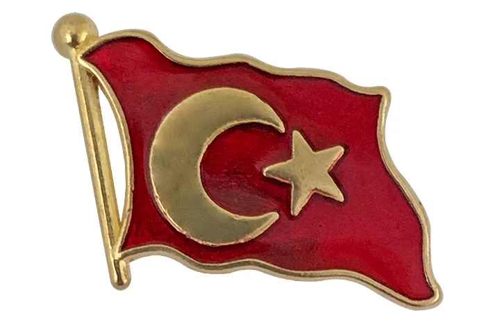 TBR31 Dalgalanan Türk Bayrağı Rozeti - VİP Altın