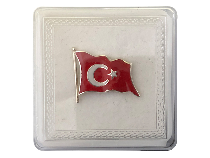 TBR41 925 Ayar Gümüş Türk Bayrağı Rozeti 3D
