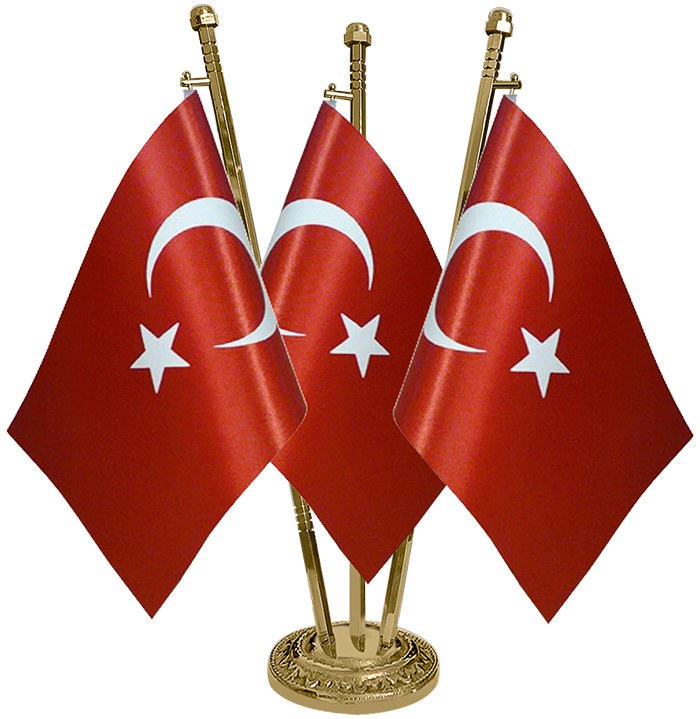PMD3 Üçlü Pirinç Altıgen Direkli Klasik Masa Bayrak Direği