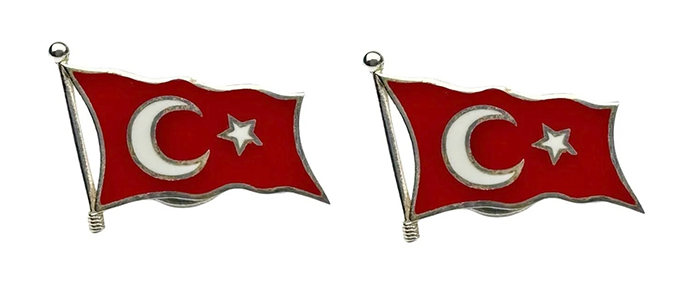 TBR48 925 Ayar Gümüş Mineli Türk Bayrağı Ay Yıldız Rozet