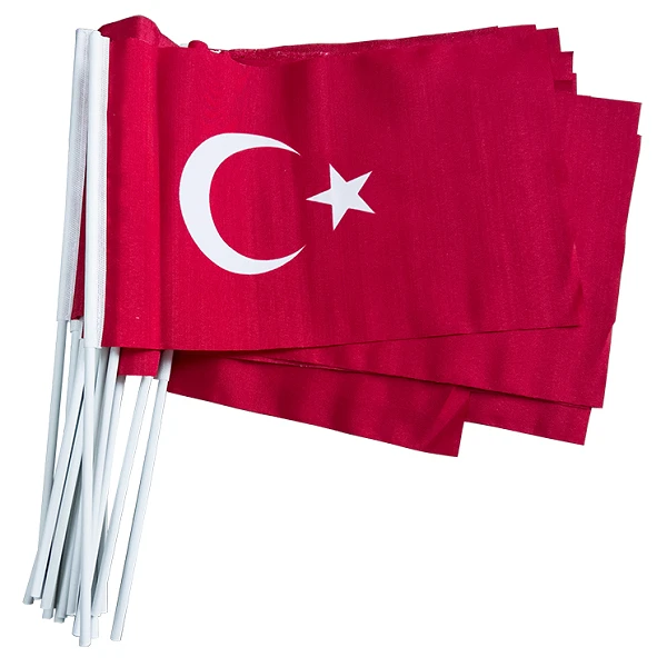 20x30 cm Elde Sallama Saplı-Sopalı Kumaş Türk Bayrağı ESTB20X30