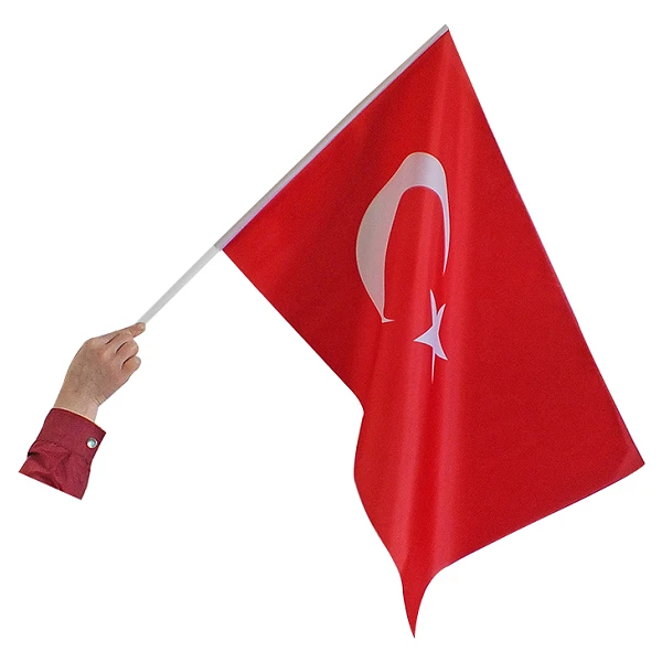 50x75 cm Elde Sallama Saplı-Sopalı Kumaş Türk Bayrağı ESTB50x75