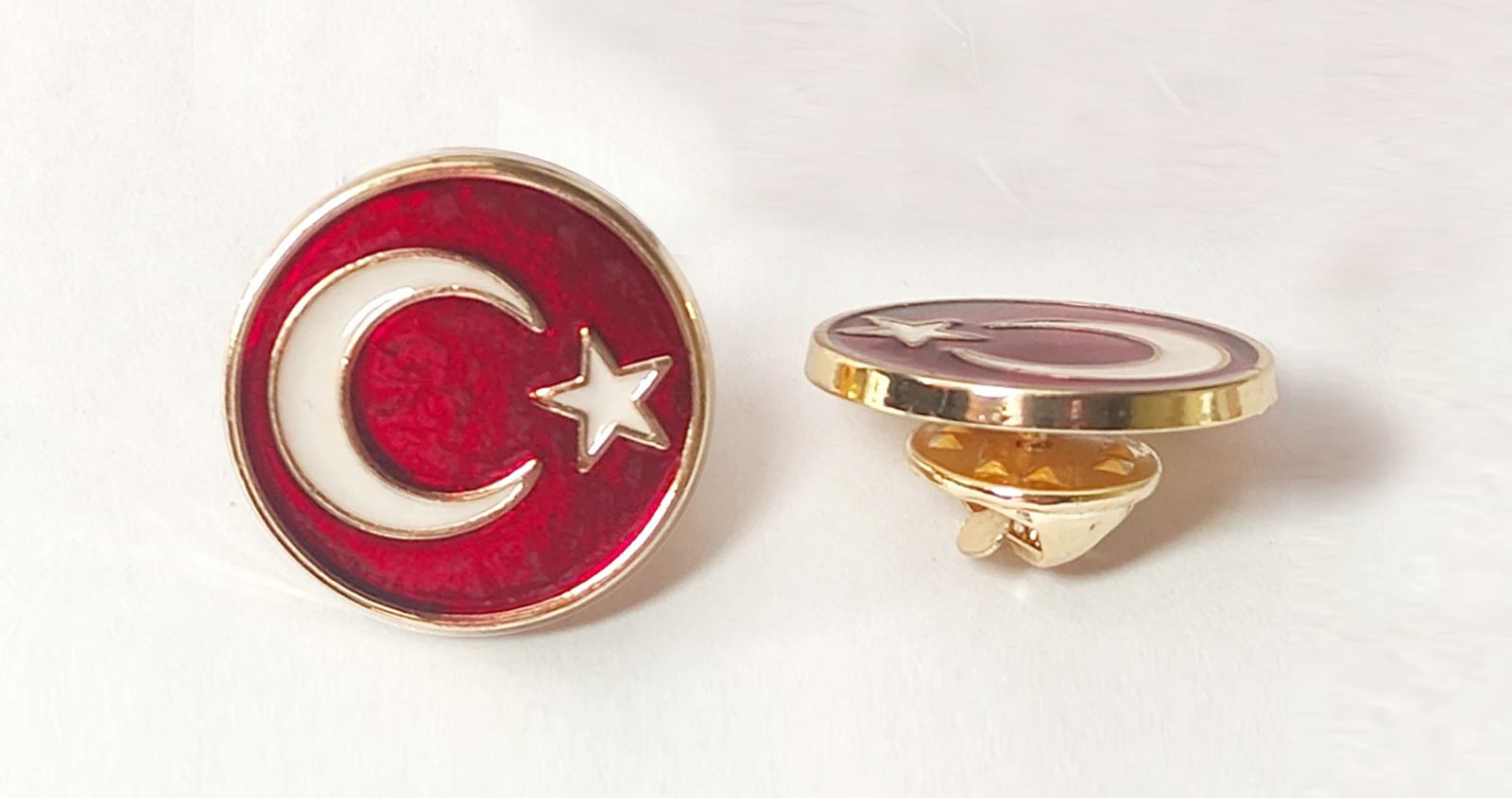 TBR53 Yuvarlak Türk Bayrağı Yaka Rozeti Mineli