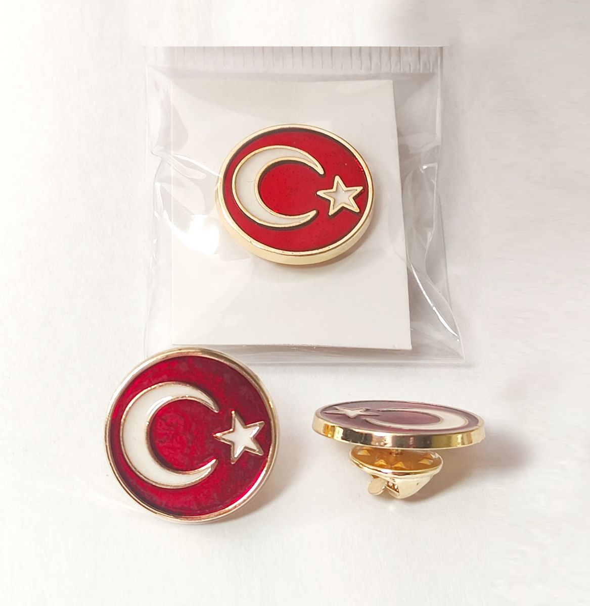 TBR53 Yuvarlak Türk Bayrağı Yaka Rozeti Mineli