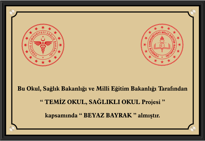 MEB Temiz Okul Sağlıklı Okul Pirinç Tabela ve Levhası - Beyaz Bayrak Levhası