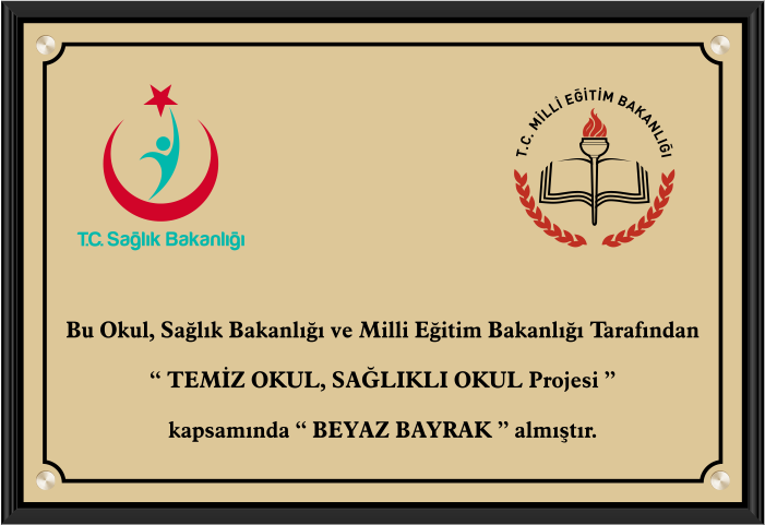 MEB Temiz Okul Sağlıklı Okul Pirinç Tabela ve Levhası - Beyaz Bayrak Levhası