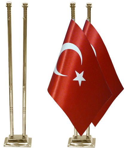 Altıgen Köşeli İkili Pirinç Masa Bayrak Direği
