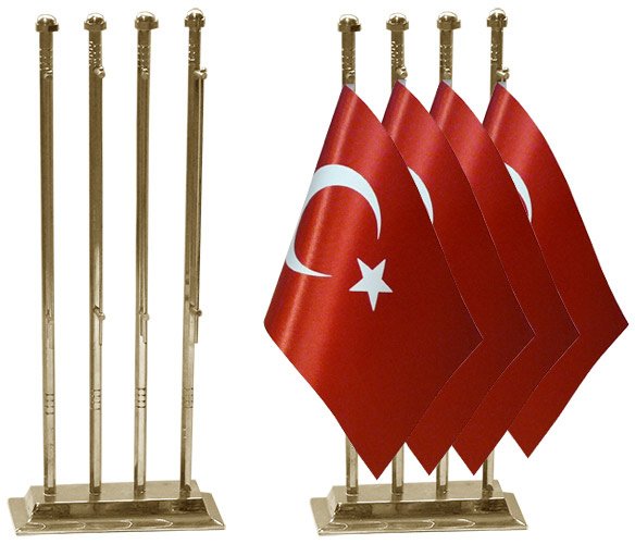 Altıgen Köşeli Dörtlü Pirinç Masa Bayrak Direği