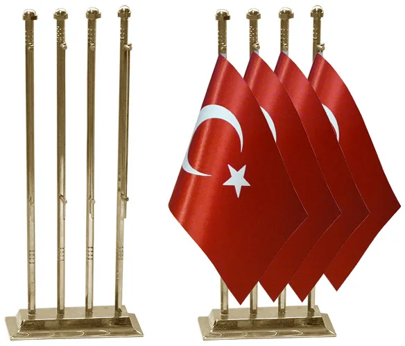 Altıgen Köşeli Dörtlü Pirinç Masa Bayrak Direği