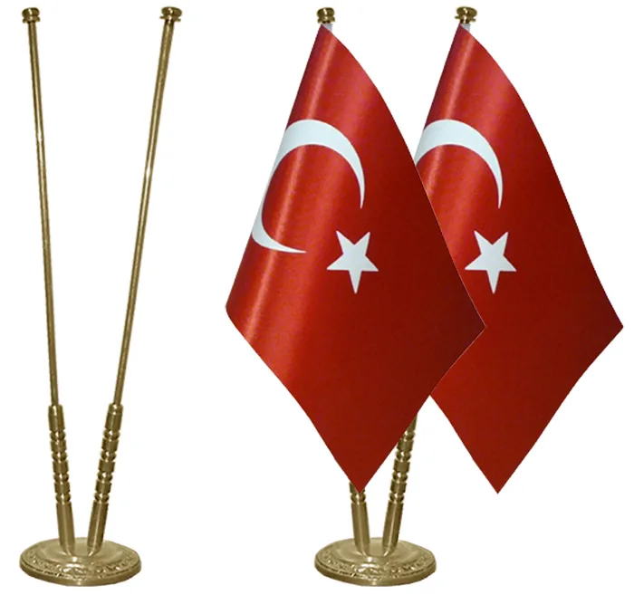 Pirinç İkili Masa Bayrak Direği - Standart Döküm
