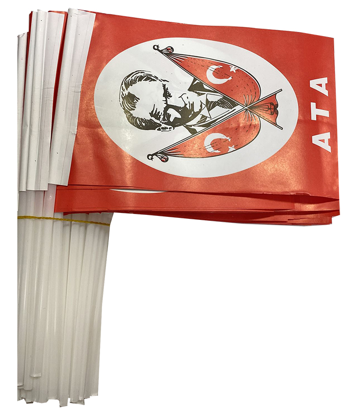 TC2 Sopalı Atatürk'lü Kağıt Türk Bayrağı - Büyük Boy