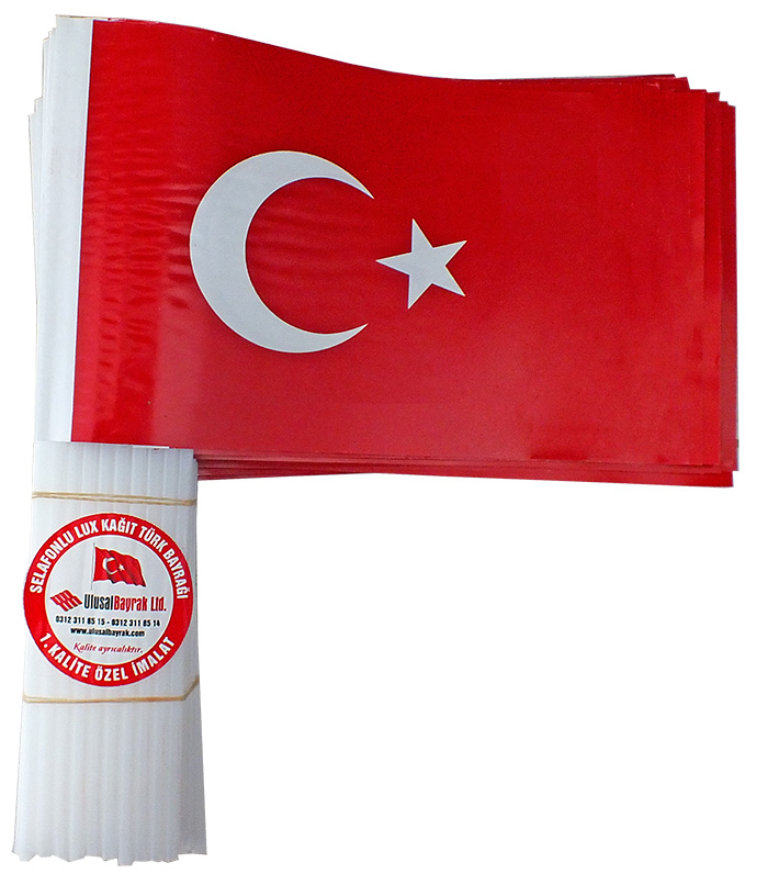 Plastik Sopalı Kağıt Türk Bayrağı - Selefonlu TC3