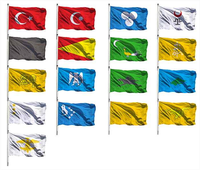 17 'Li Eski Türk Devletleri Pirinç Bayrak Direği - 6 GEN MİLLİ DİREK